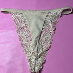 Lace Trim Thong Panty in Cream - Women Intimates
